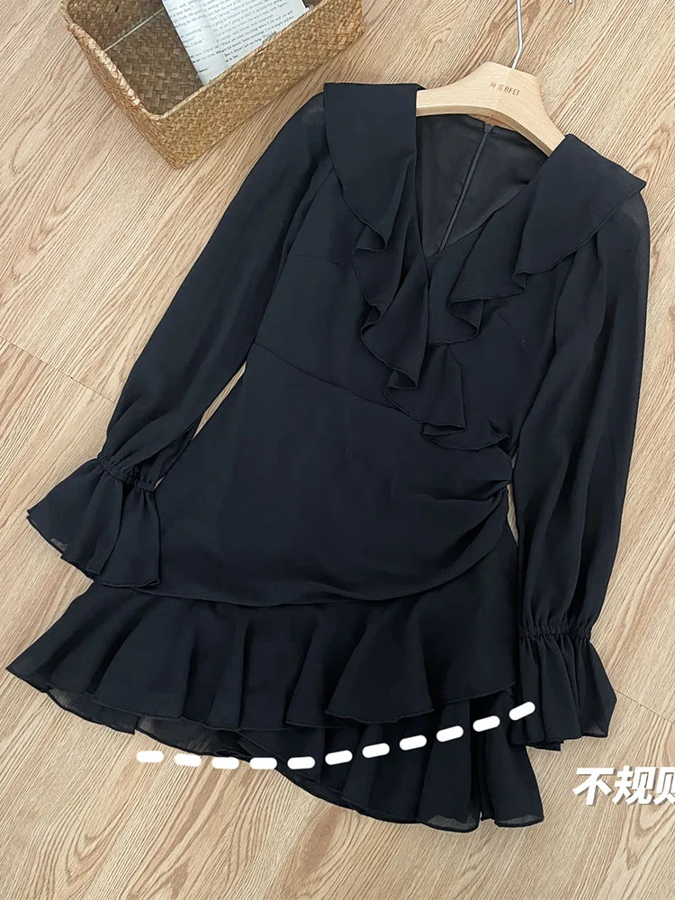 Модное платье-трапеция с V-образным вырезом и расклешенными рукавами женское