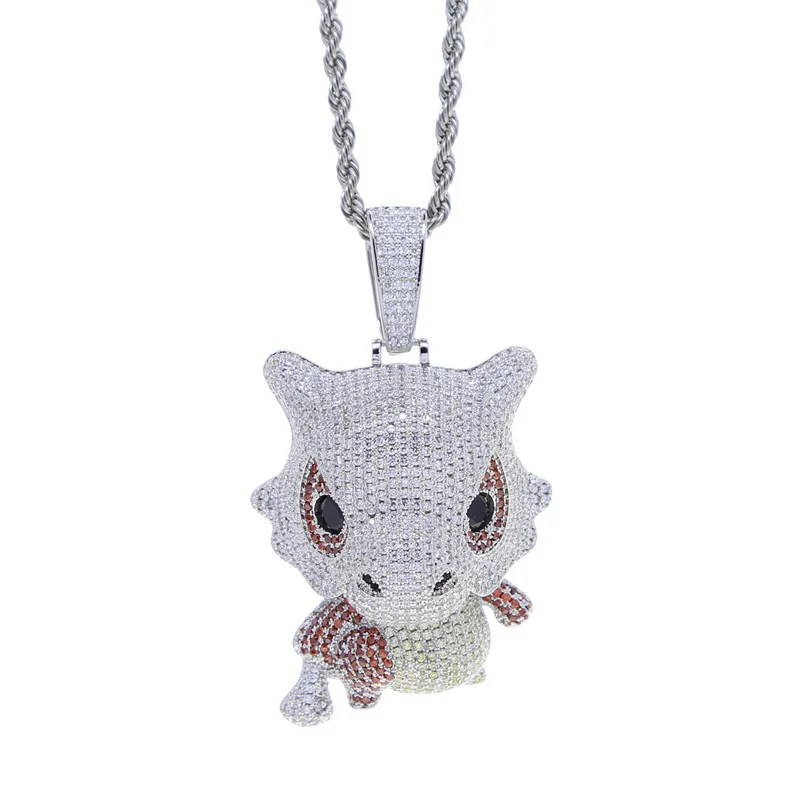 

Hip Hop Bling Crystal Anime Cubone Pendant Necklace For Men Women Fashion Iced Out Cartoon Fine Jewelry Dropshipping