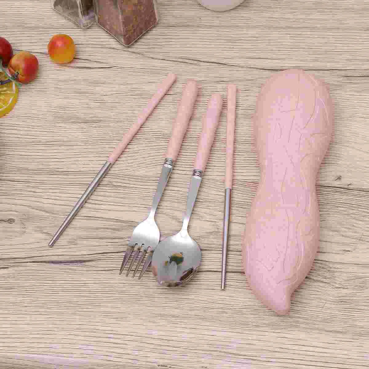 

1 Set Chopsticks Spoons Fork Portable Lovely Tableware with Peanut Case for Travel Home Camping