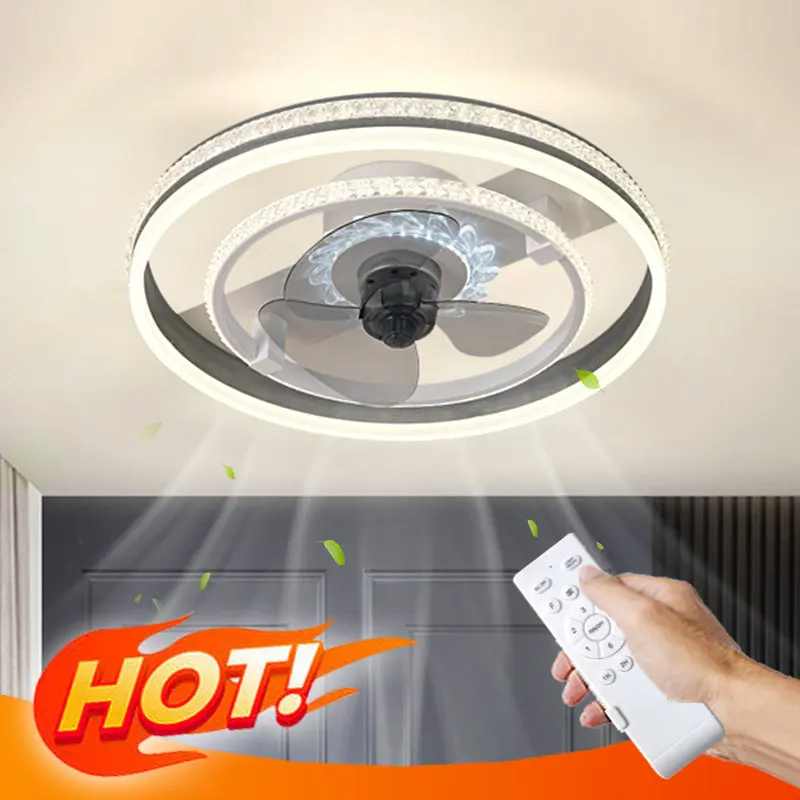 

Bedroom Ceiling fan light LED Ultra-thin light fan in one Black Modern Household Living room Dining room Electric fan light