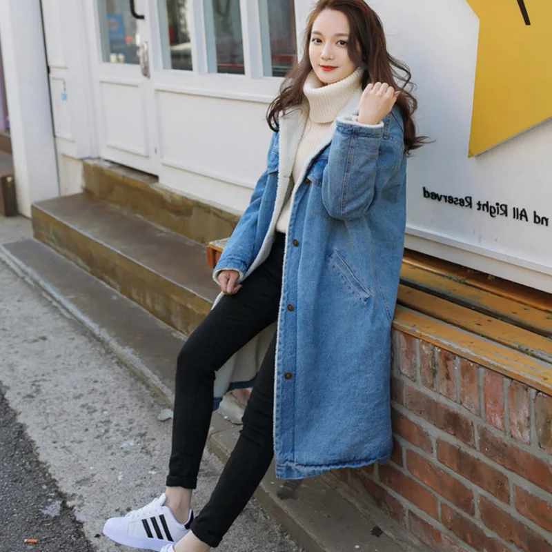 Женское длинное джинсовое пальто