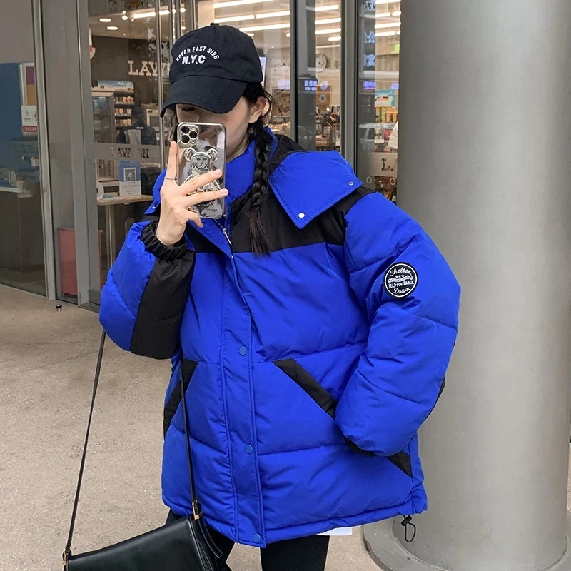 Winter Warm Thick Cotton Padded Jacket Female Splicing Outwear 2022 New Women's Winter Parkas Coat Loose Hooded Cotton Coat