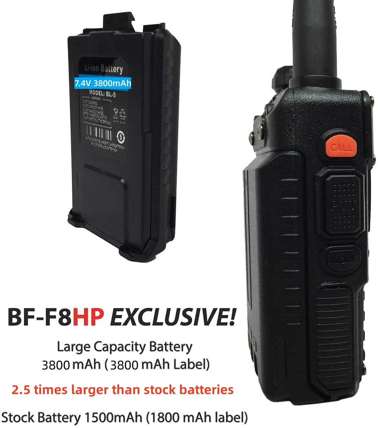 BAOFENG BF-F8HP 8-Watt Dual Band Two-Way Radio (136-174MHz VHF & 400-520MHz UHF)walkie talkie 3800mAh,USB rechargeable battery