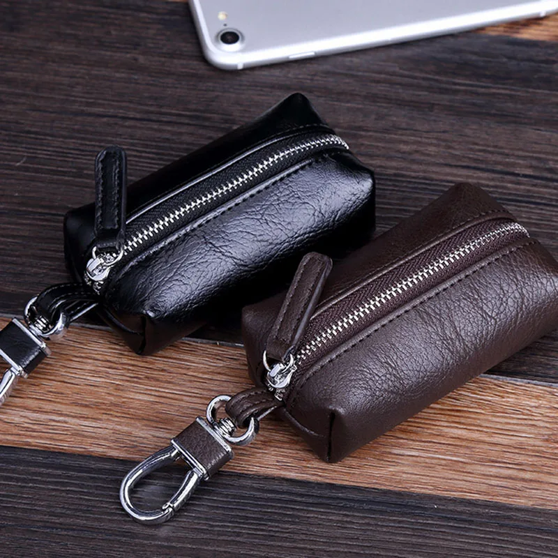 

Men Key Holder Housekeeper Keys Keychain PU Leather Car Key Wallets Covers Zipper Key Case Bag