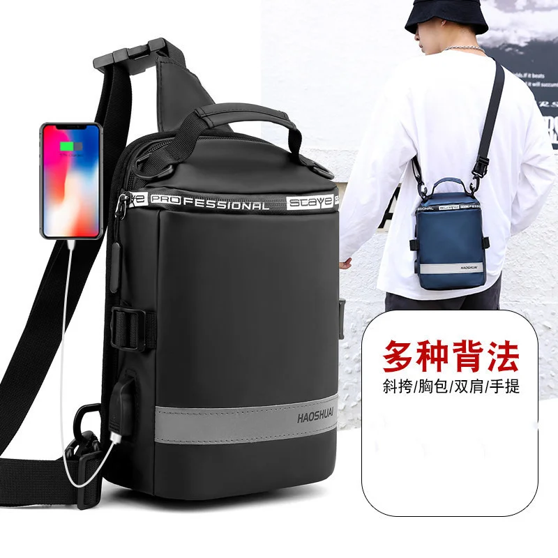 New multifunctional anti-theft men's chest bag trend Single Shoulder Messenger Bag USB rechargeable outdoor Backpack