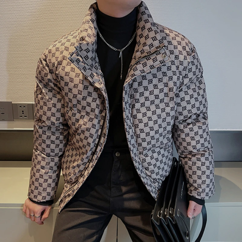 2022 Winter Vintage Print Men Jacket Casual Puffer Thick Parkas Oversize Hiphop Overcoat Thicken Warm Zipper Coat Men Clothing