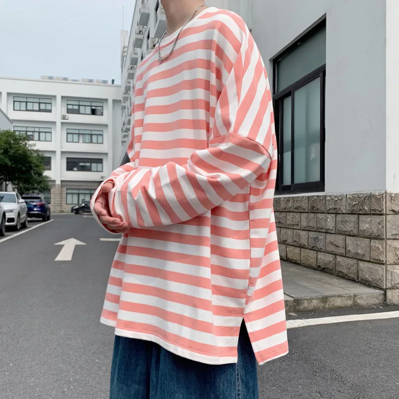 Футболка мужская хлопковая в полоску модная Повседневная Свободная рубашка с