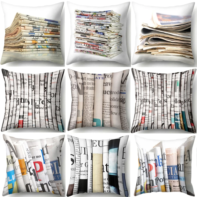 

Vintage Newspaper Cushion Cover for Sofa Home Decor Throw Pillowcase Print Geometric Pillow Case Linen 45*45cm