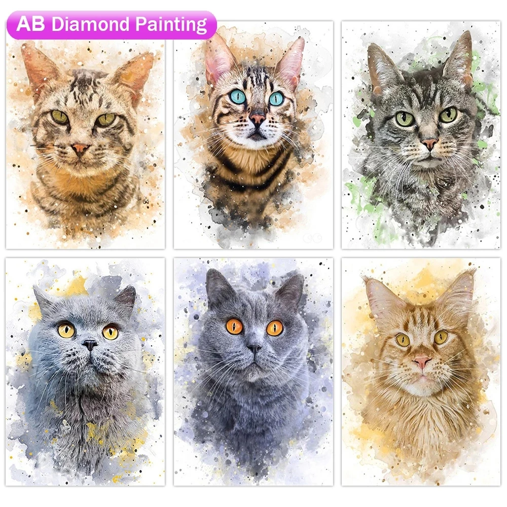 

DIY 5D Diamond Painting Animal Cat Cross Stitch Kit AB Diamond Round Embroidery Inlay Art Rhinestones New Decoration 2022