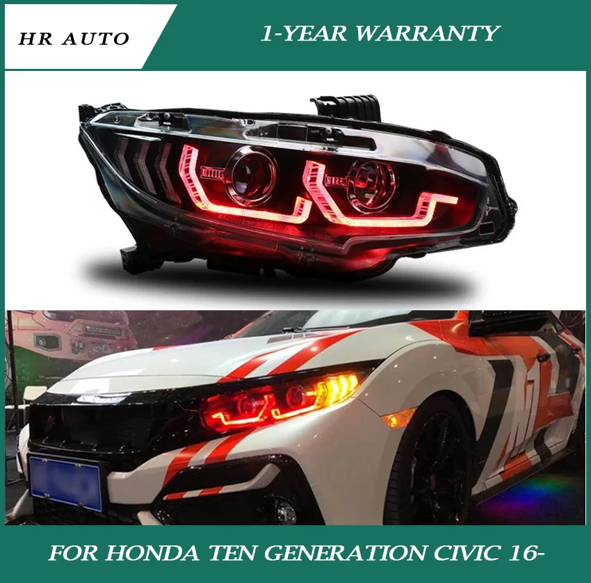 

Fit for Honda ten Generation Civic 16- one touch red headlights LED day running lights turn signal car exterior accessories