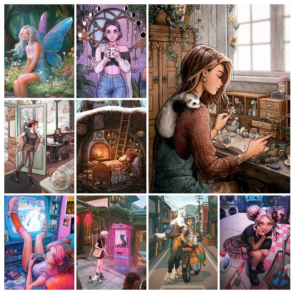 

Diy Diamond Painting Modern Girl Embroidery Mosaic Portrait Picture of Rhinestones Wall Stickers Cuadros Home Decoration Gift