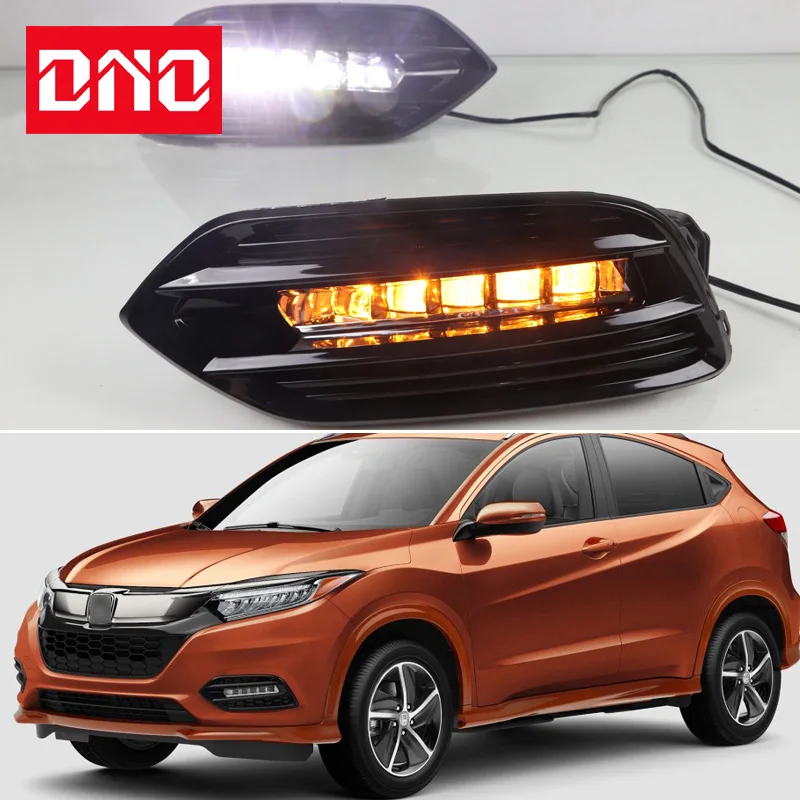 

Автомобильные дневные ходовые огни для Honda светодиодный Vezel 2019 2020 дневные огни желтый сигнал поворота DRL автомобильные лампы