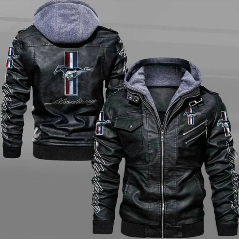 

Mustang Car Logo New Men's Leather Jackets Winter Casual Motorcycle PU Jacket Biker Leather Coats Brand Clothing EU Size