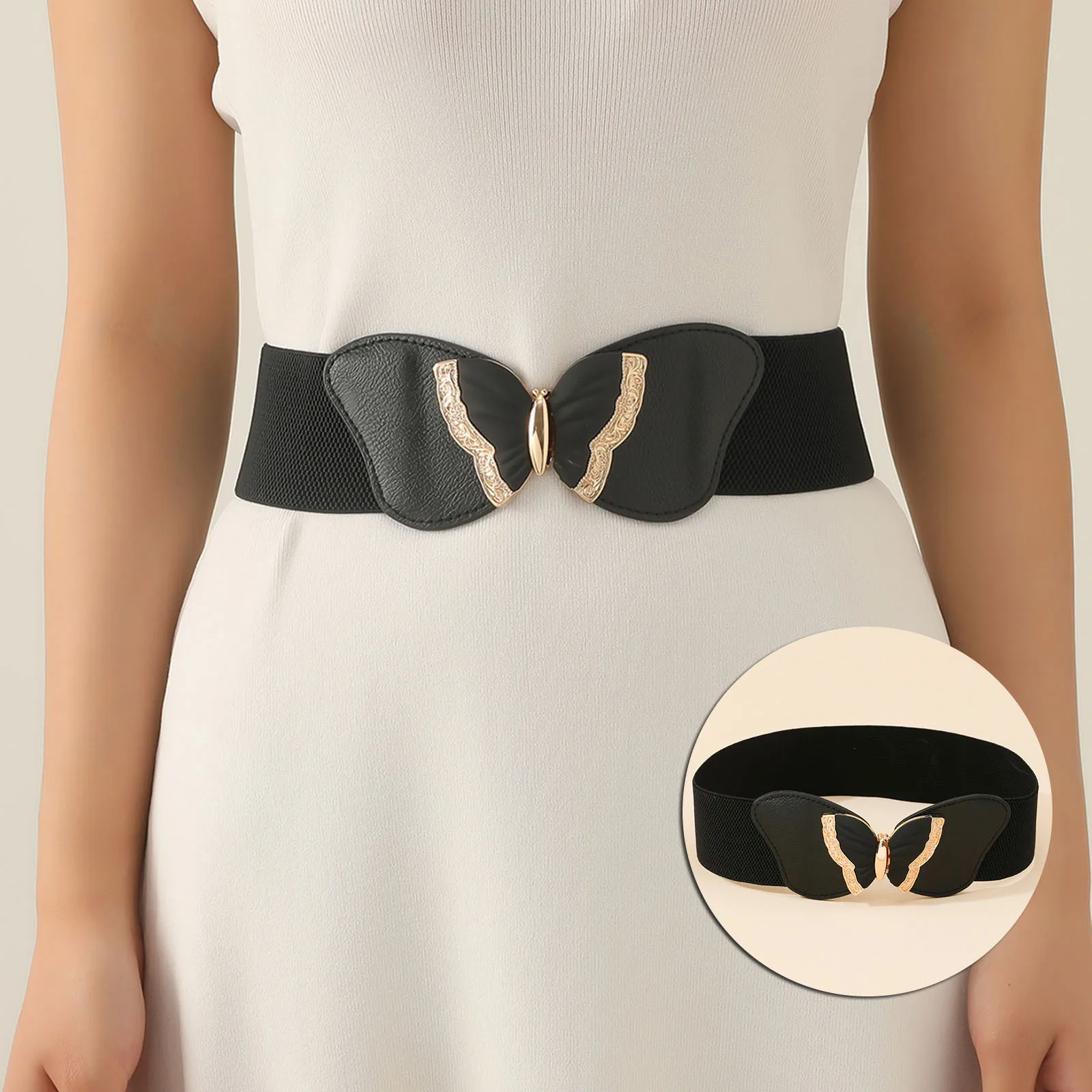 

Ladies Fashion Atmosphere Wide Belt Decorative Elastic Girdle Versatile Waist Belt Belt Bag