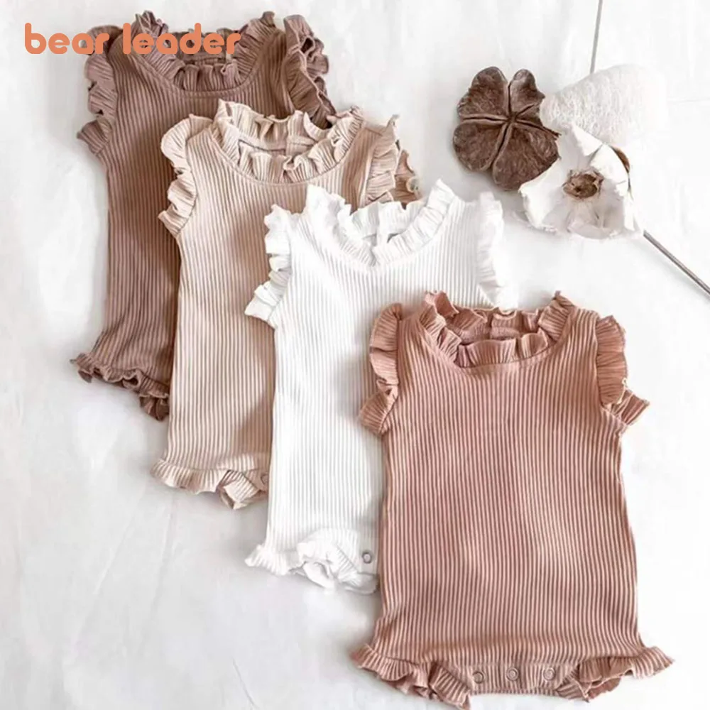 

Bear Learder Infant Baby Casual Solid Color Rompers New Korea Cotton Summer Baby Girls Romper Fashion Sleevless Clothes 0-2Y