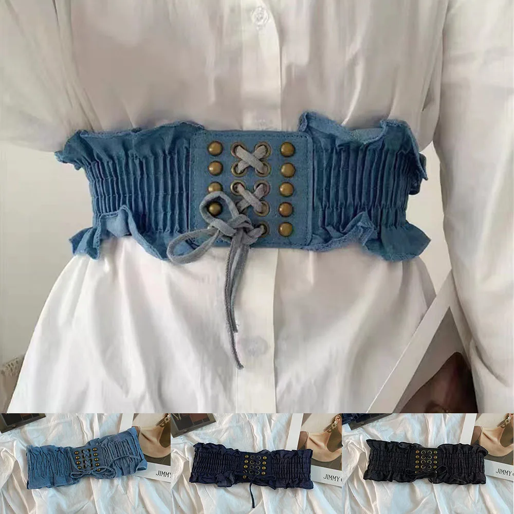 

Women Elastic Corset Waist Belt Peplum Belt Lace Up Waistband Denim Elastic Belt Waist Cincher Belt Stretchy Belt For Dresses