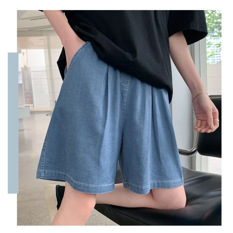 2023 Women's Summer Thin High Waist Loose Slim Elastic Tencel Denim Waist Wide Leg Pants