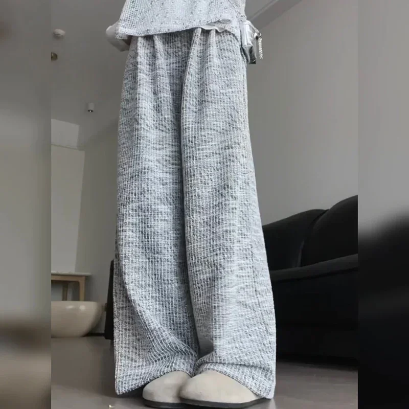 Осенние Женские Дизайнерские Серые Эластичные Длинные Брюки С Высокой Талией