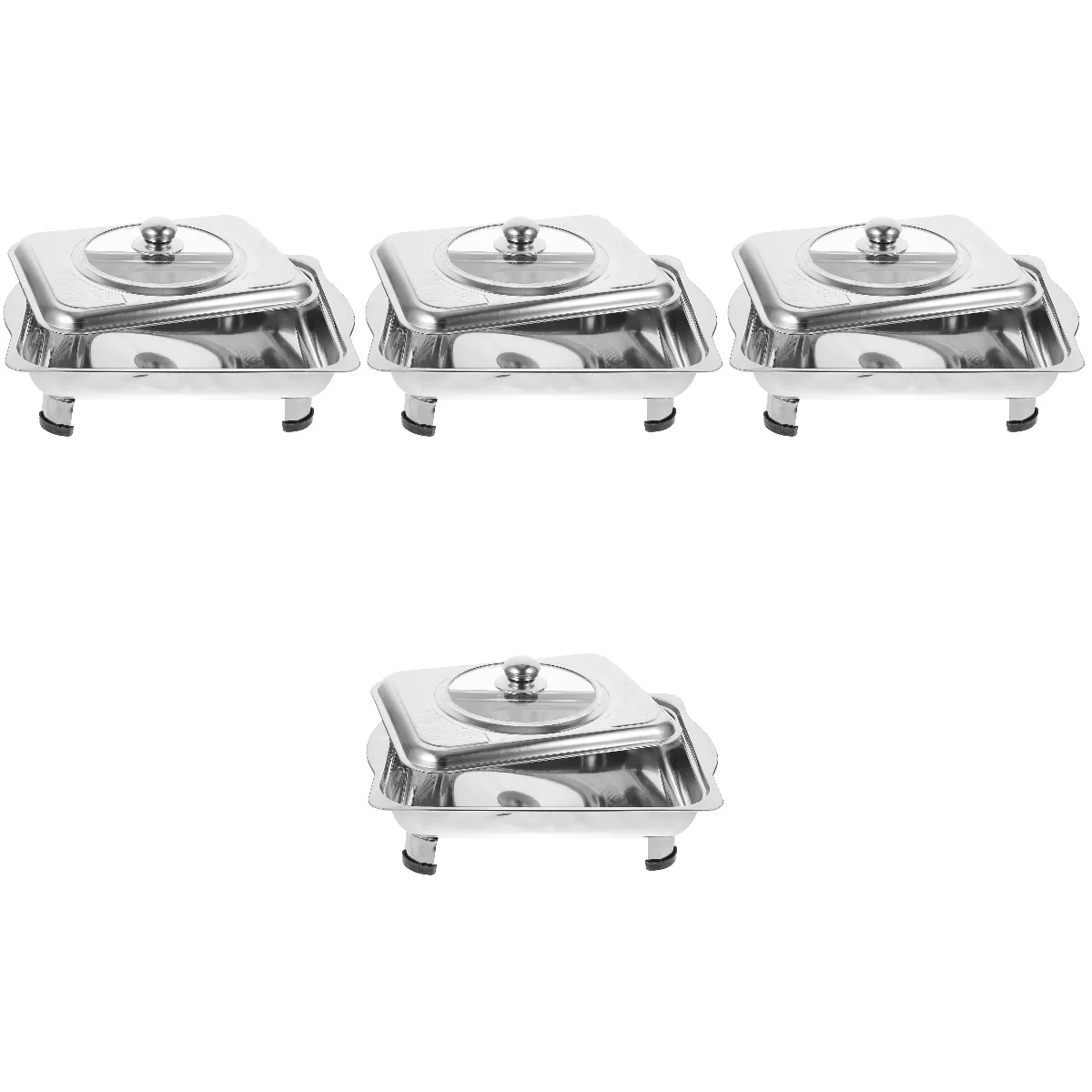 

4 Pcs Buffet Tray Square Classic Food Holder Water Four-leg Stainless-steel Stove Holding Plate Dishes