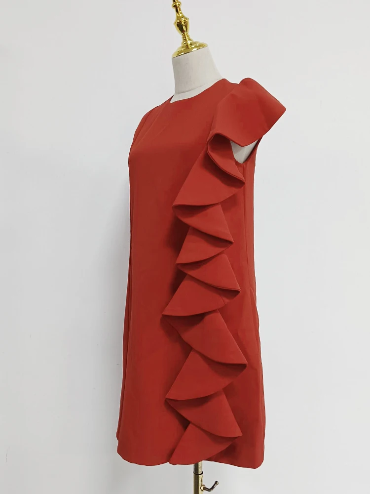 ILYBOOJUN однотонное свободное платье с оборками для женщин без рукавов высокой