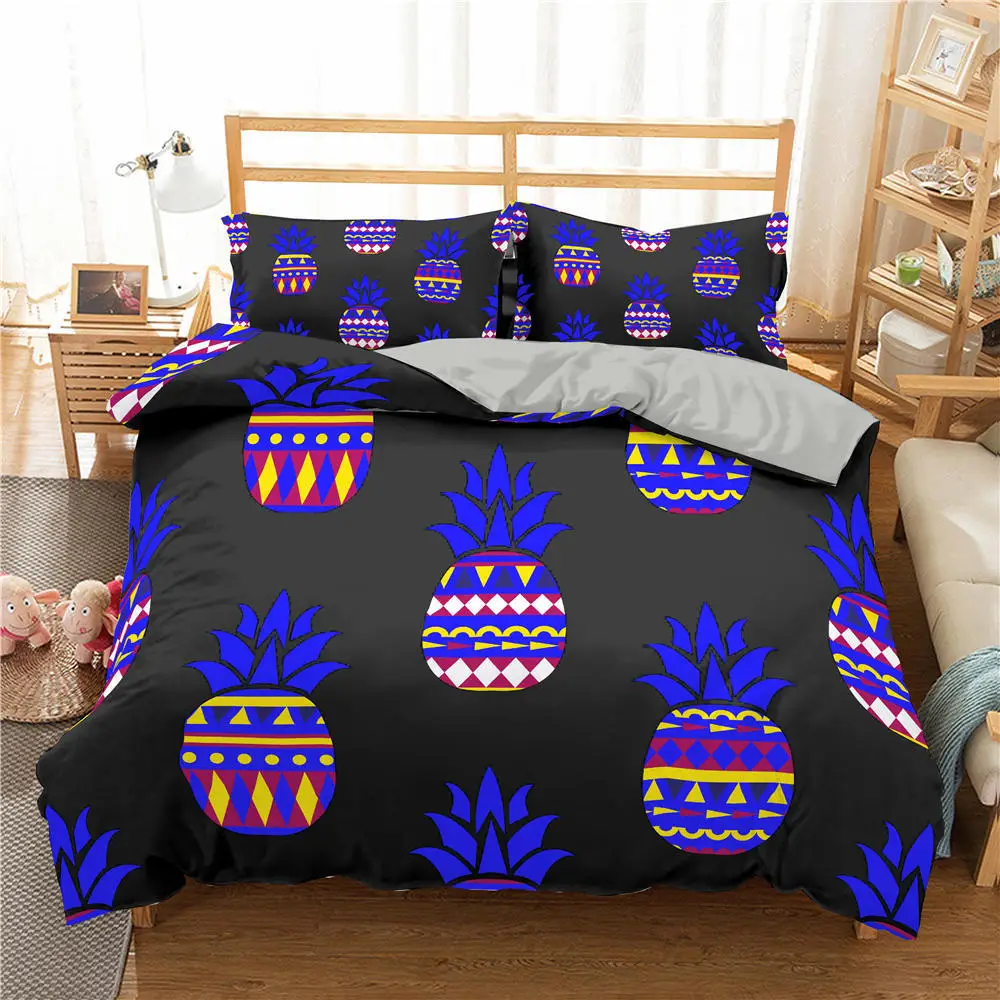 Pineapple Bedding Duvet Cover Set King/Queen Size Cute Yellow Fruit Decor Comforter for Kids Girls Boys with 2 Pillowcases |
