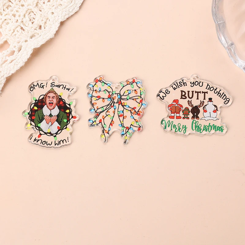 6 шт. рождественские подвески акриловая подвеска с бантом Санта-Клауса OMG для