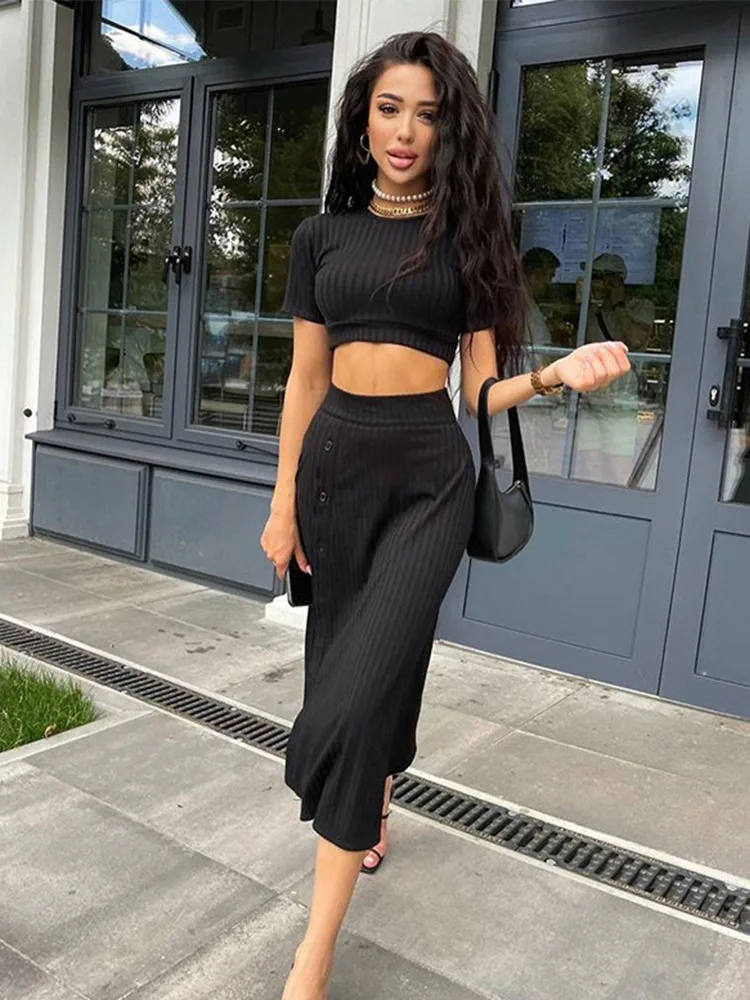 Sexy Crop Top Sise Split Skirts Sets 