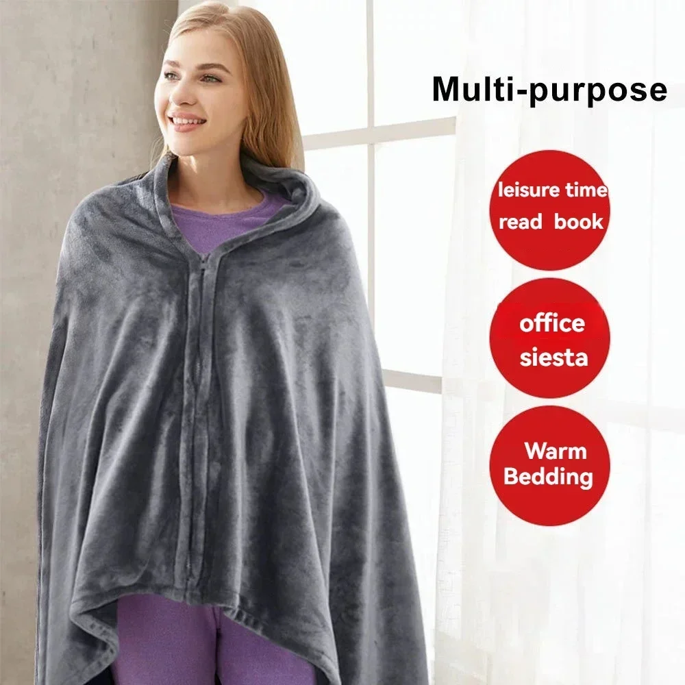 Фото USB Electric Heated Blanket 3 Heating Levels Fleece Heated Blanket Wearable Heating Lap Blanket for Household Office 150x80cm №2