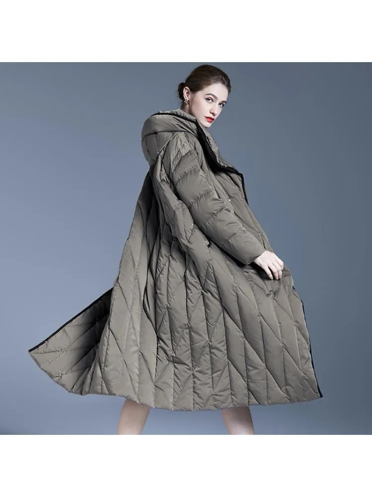 High End 2022 Winter Loose Comfortable X-Long Thickened Hooded 90 White Duck Down Coats Women Warmer Jackets
