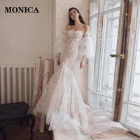 monica gorgeous wedding dress tube top balloon sleeve mermaid lace appliqu%c3%a9 ball pageant bridal dress vestido de novia