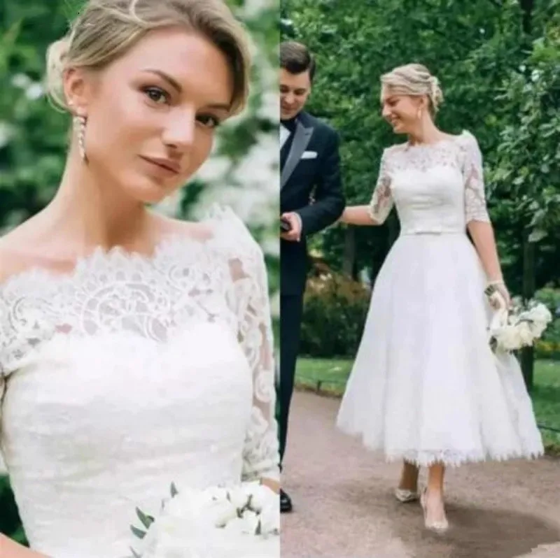 

Элегантное короткое свадебное платье-трапеция Vestido De Noiva 2021, женское кружевное свадебное платье, свадебное платье