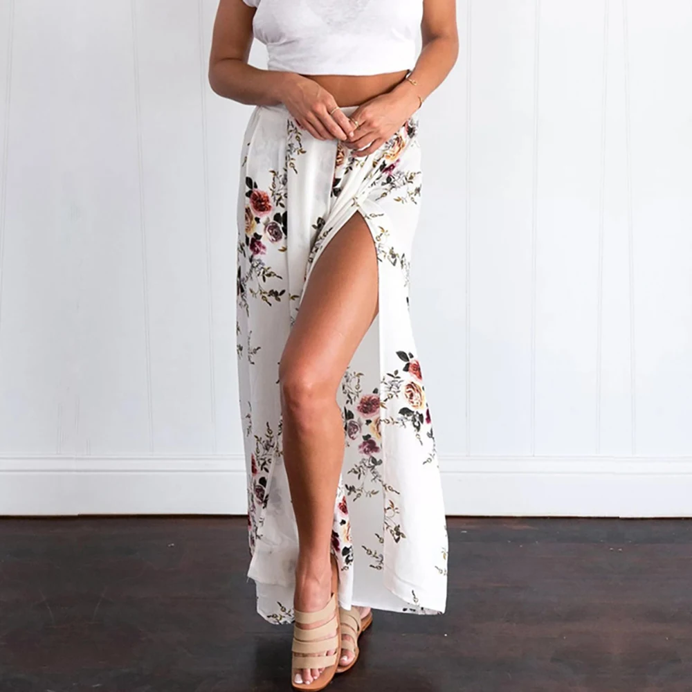 

Women's Pants Summer Culottes New In Wide Leg Pants Print Baggy Palazzo High Waisted Trousers Floral Aesthetic Elegant Sexy Slit
