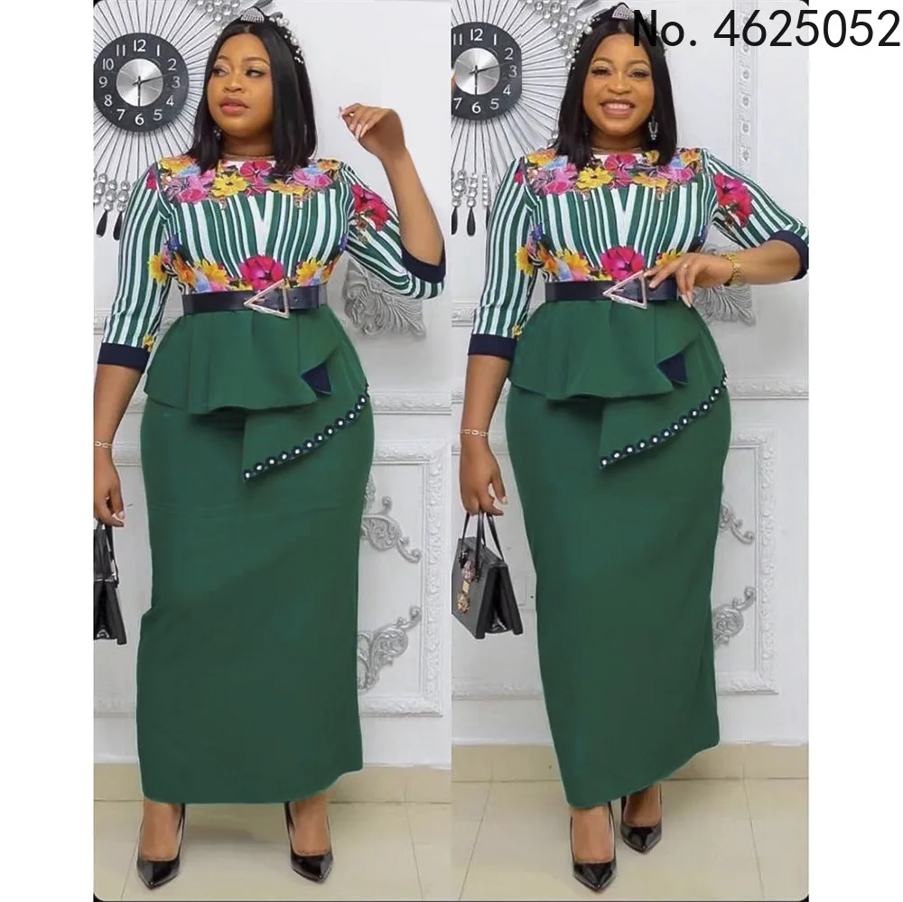 

Dashiki Print African 1 Piece Set Women Dress Coat Suit 2022 Summer Clothing Floral Maxi Robe Elegant Ladies Office Wears