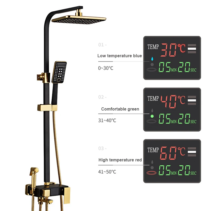 

СВЕТОДИОДНЫЙ цифровой Дисплей набор для душа, пристенные ванны смеситель для душа Системы горячей и холодной все Медь Ванная комната дождь ...