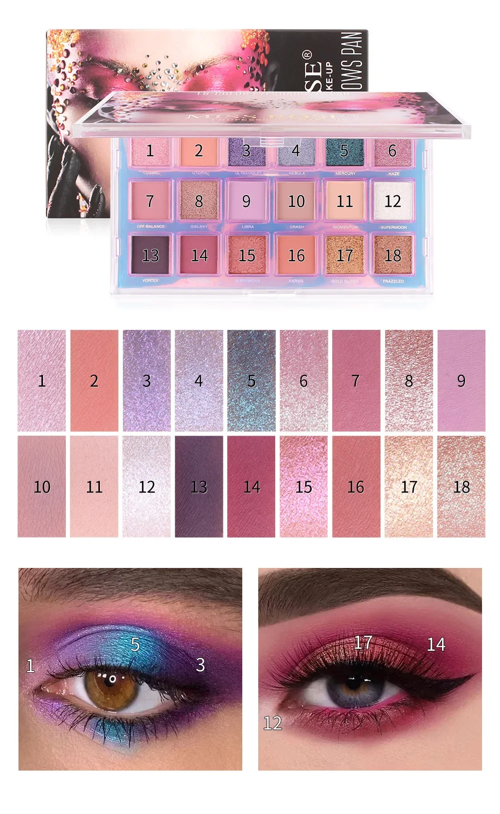 Высокое качество MISS ROSE 18 цветов Diamond Nude Палитра теней для век Макияж Пигмент