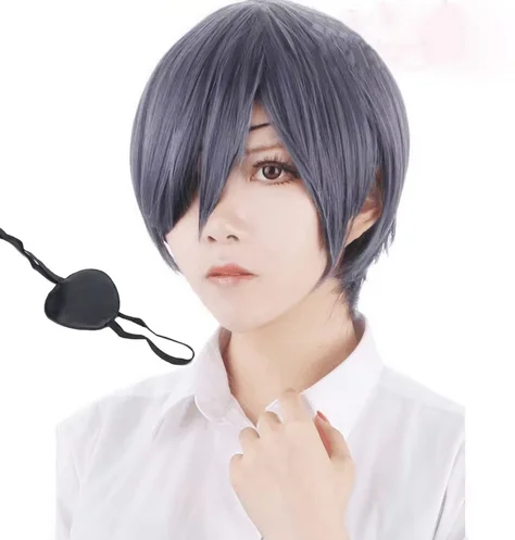 Аниме Черный дворецкий Kuroshitsuji Ciel Phantomhive парики серый синий термостойкие