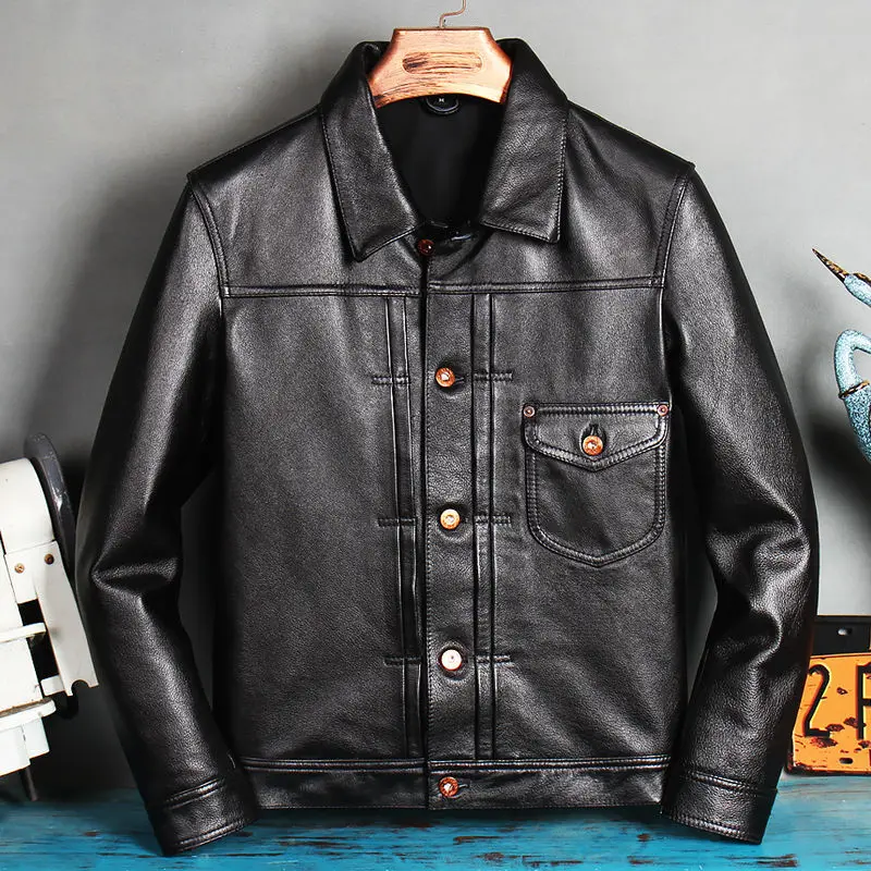 

2023 New Autumn Clothing Men's Genuine Cowhide Leather Jacket Male Short Slim Casual Coat Mens Real Cow Leather Overcoats W587