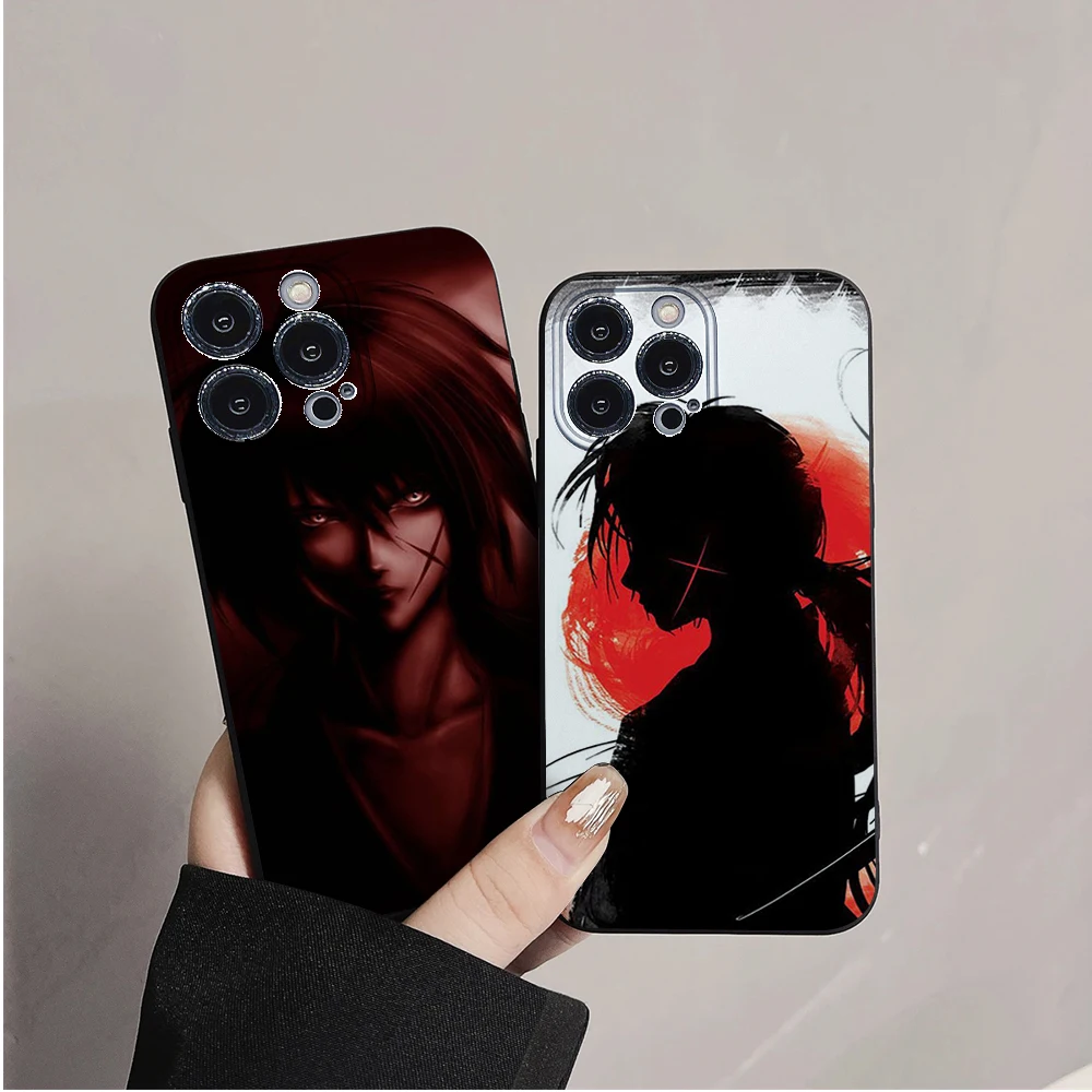Чехол для телефона с аниме Rurouni Kenshin IPhone 11 12 13 14 15 16 Mini Plus Pro Max силиконовый черный