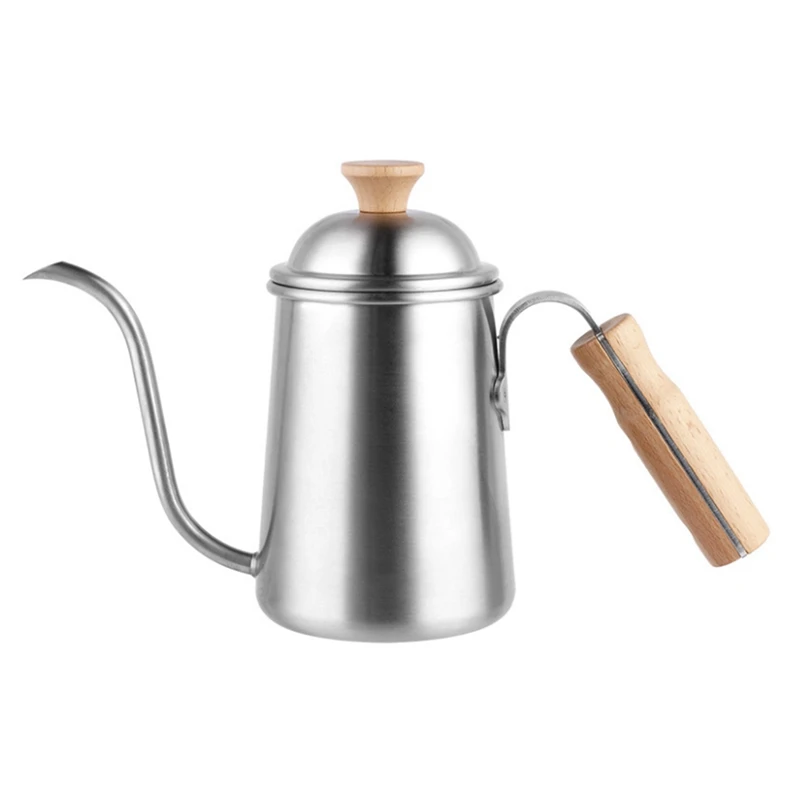 

650Ml Hand-Brewed Coffee Pot Wooden Handle 304 Stainless Steel Fine Mouth Pot Brewing Pot Outdoor Coffee Maker Tool