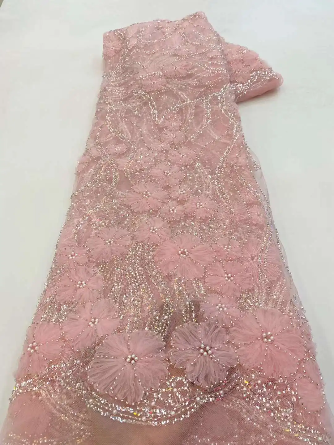 Роскошная 2024 африканская кружевная ткань из бисера Вышивка жениха французская