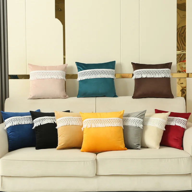 

Solid color Fresh Simple 45x45 Office livingroom sofa backrest pillowcase Car backrest Fashion Decorative With decorative lace