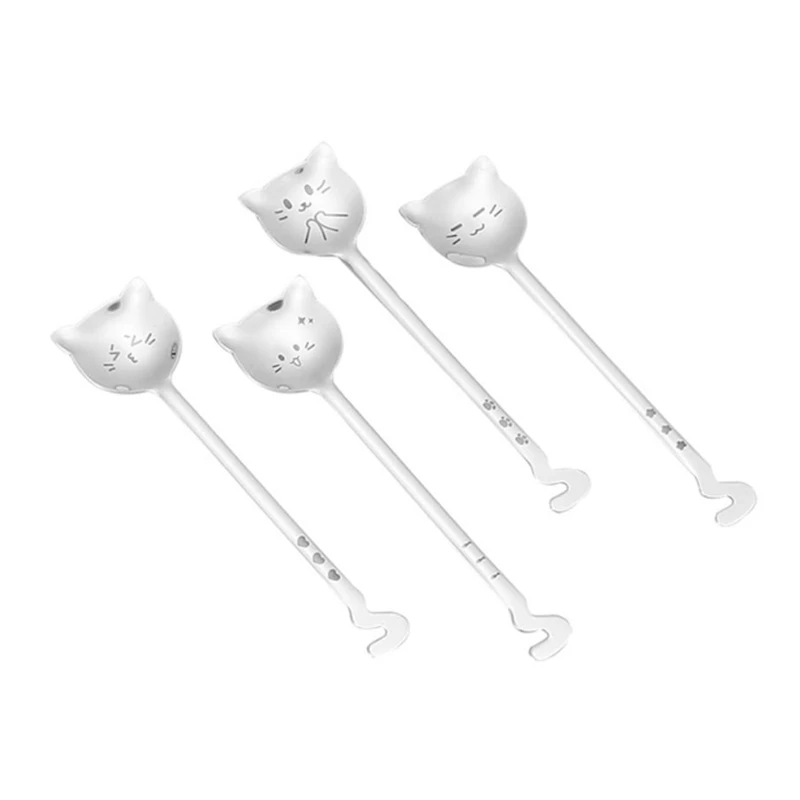 

4Pcs Creative Tea-Spoon For Coffee Long Tail Cat Coffee Spoon Long Handle Spoon 304 Stainless Steel Tableware Gift