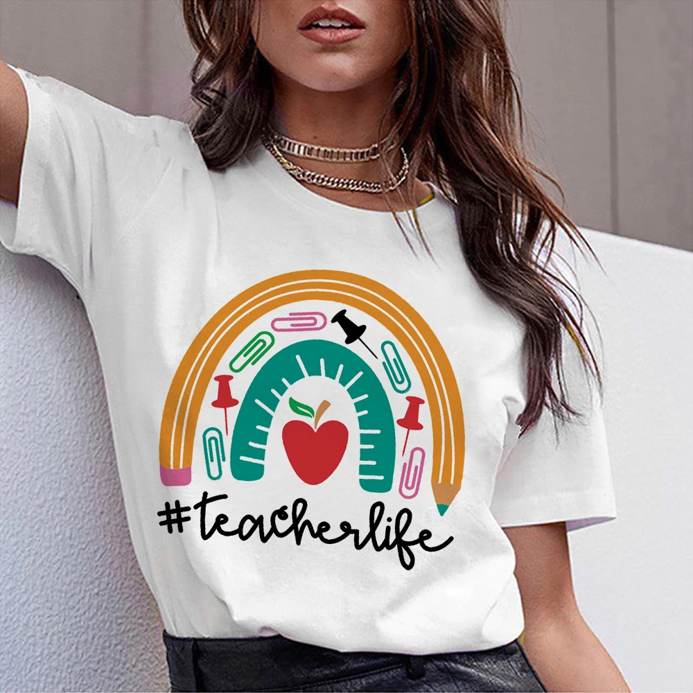 

Women Graphic Teacher Rainbow T-shirt Fashion Casual Cute 90s Style Vintage Lady Tees Print Tops Clothing Female T Shirt 2022