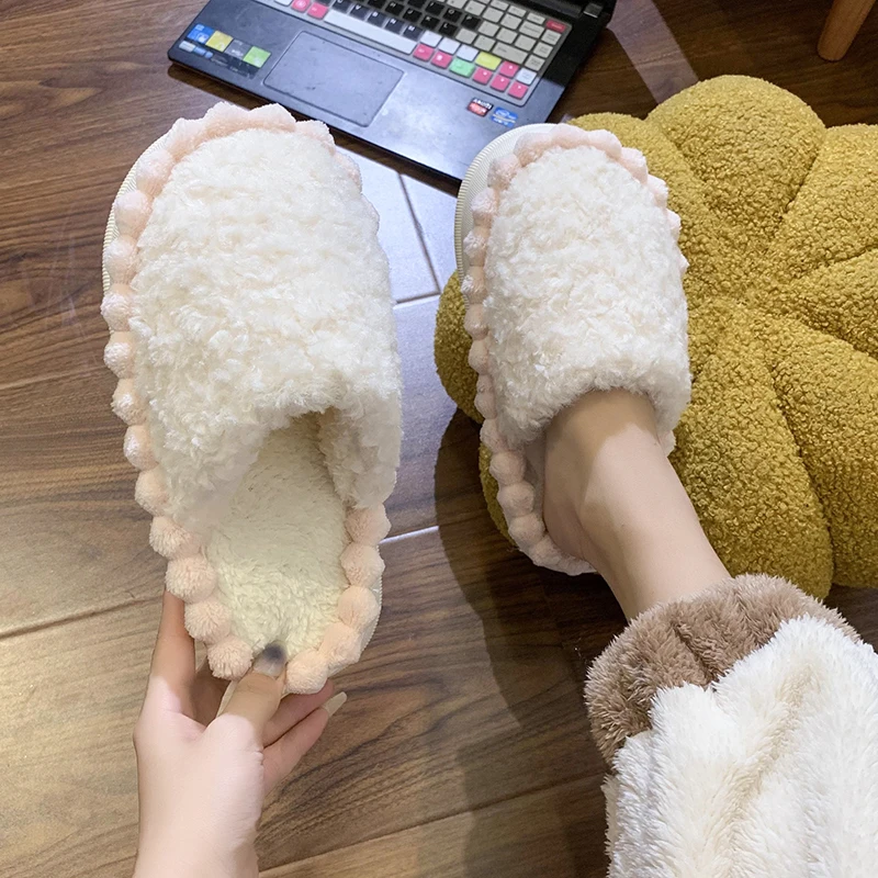 

Loafers Home Slippers Women's Shoes Slides Platform Fashion Fur Flip Flops Med Massage Luxury Plush Flat Rome Fabric PU Shoes Wo