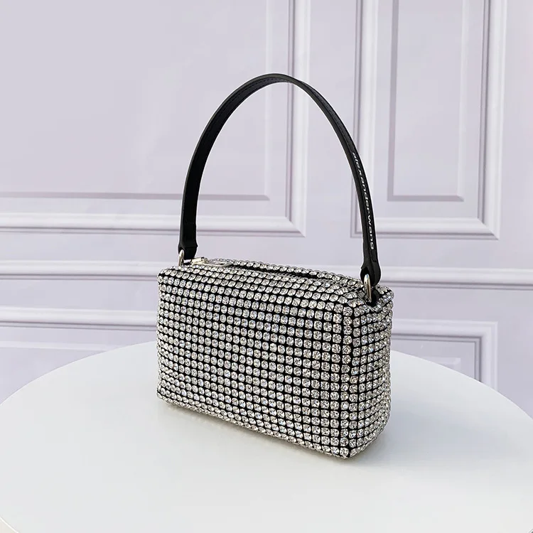 

Новинка 2021, модная сумка Стразы со стразами, дамская сумочка, дизайнерская сумка для подмышек, женская маленькая квадратная сумка на цепочк...