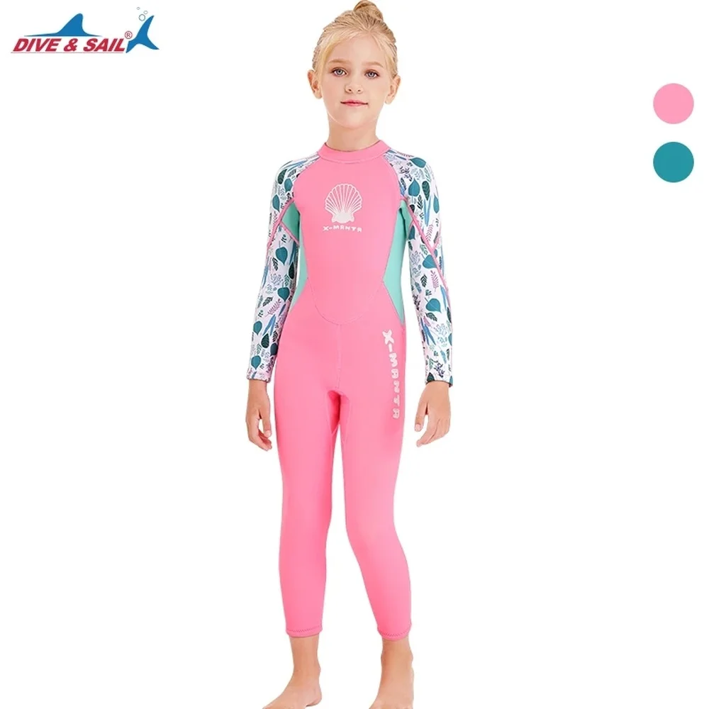

2.5mm Neoprene Jellyfish Diving Suit Pink/Blue Thick Long Sleeve Children Wetsuit Girl Full Length Underwater Freestyle Swimsuit