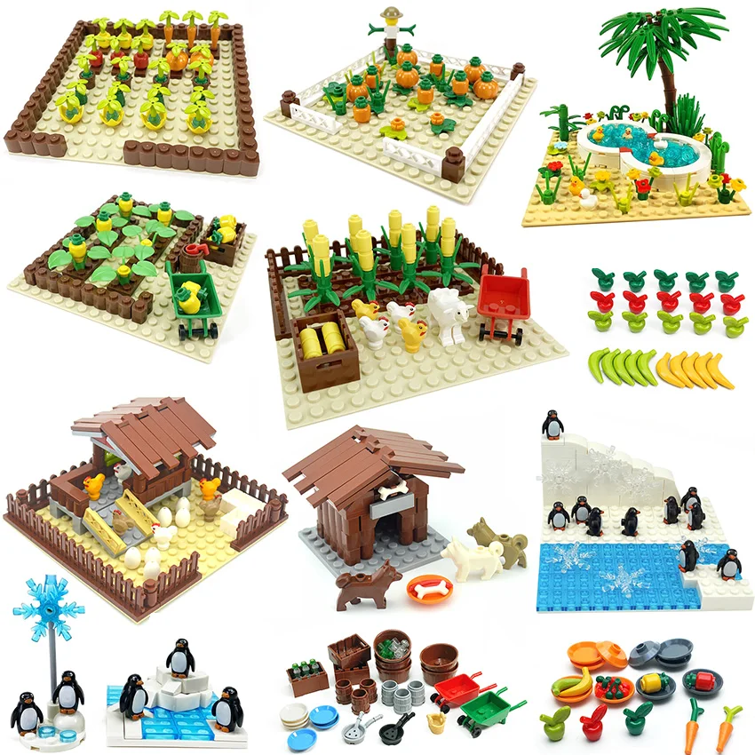 Moc ферма животные деревья растения строительный блок плавательный бассейн