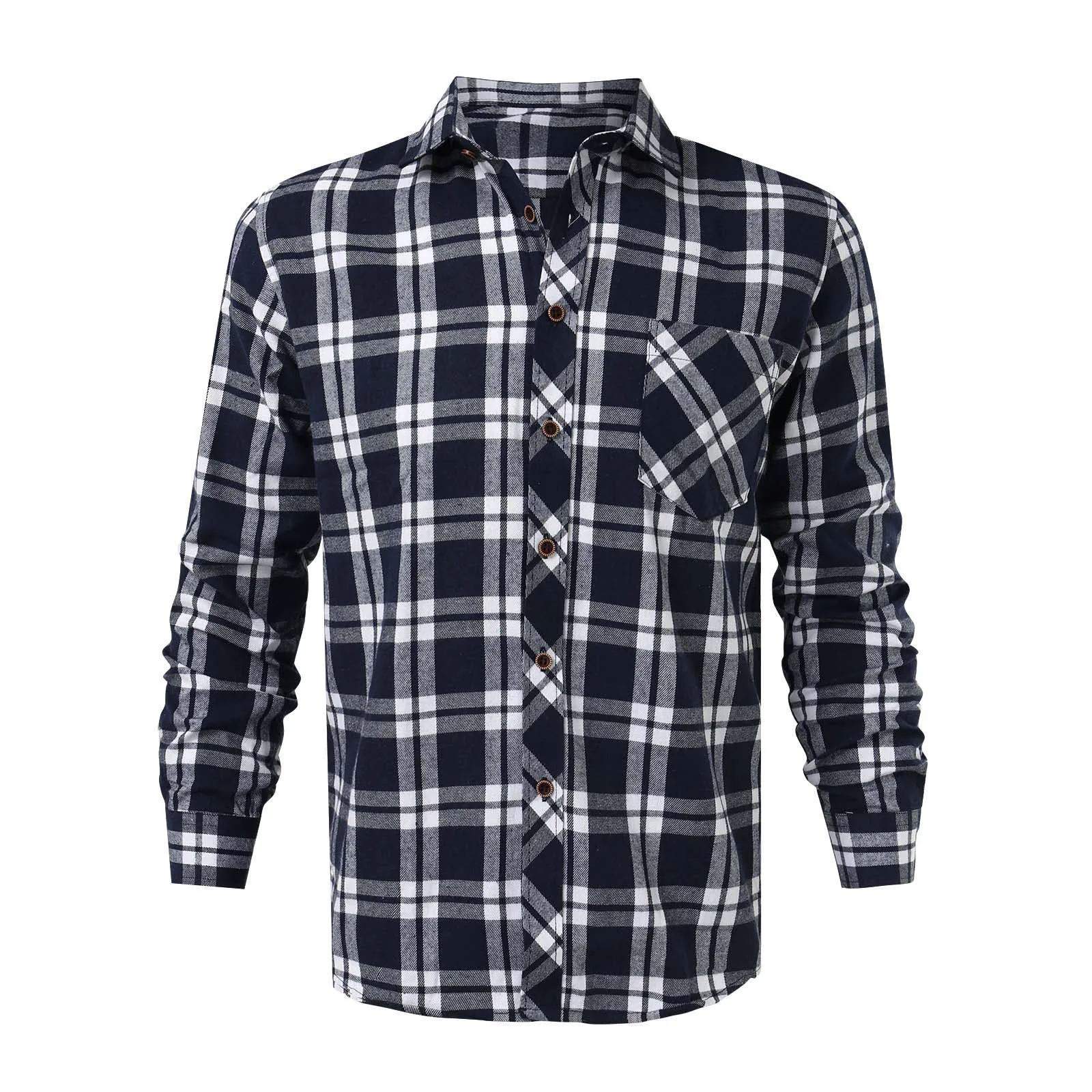 

Plus Size New Men Shirt Plaid Spring Autumn Men's Long Sleeved Single Pocket Cotton Shirt With Plaid Shirt Men Top Basic Version