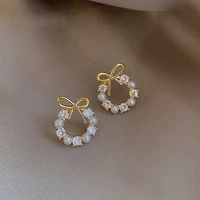 delicate cute geometric imitation pearl flower heart stud earrings for women sweet circle earrings jewelry gifts
