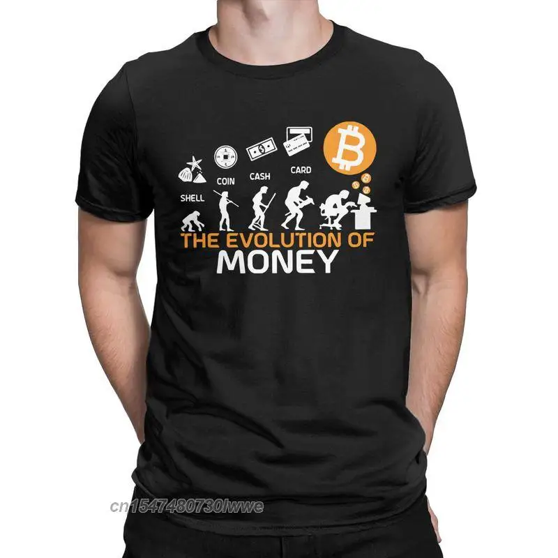 

The Evolution Of Money T Shirt Men Humorous Bitcoin Women's T-Shirts Tees Crypto Coin Cryptocurrency Tshirts Plus Size Clothing